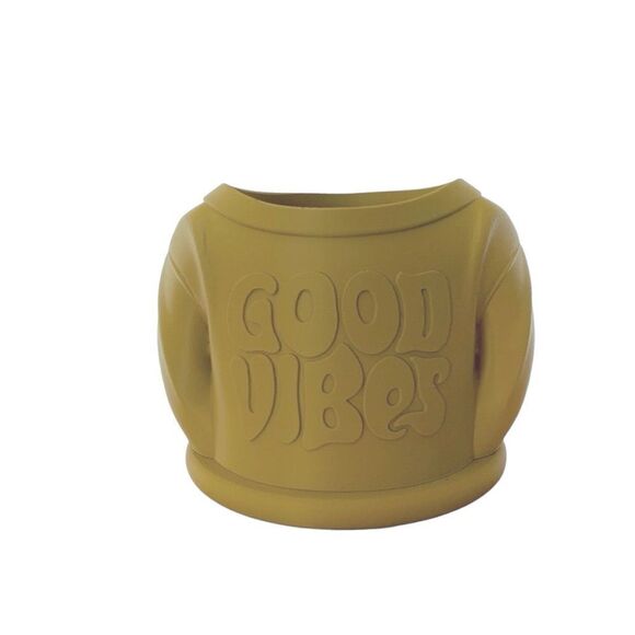Light Olive "Good Vibes" Sweater Planter - Spread Positivity Sustainable Style - Picture 1 of 14
